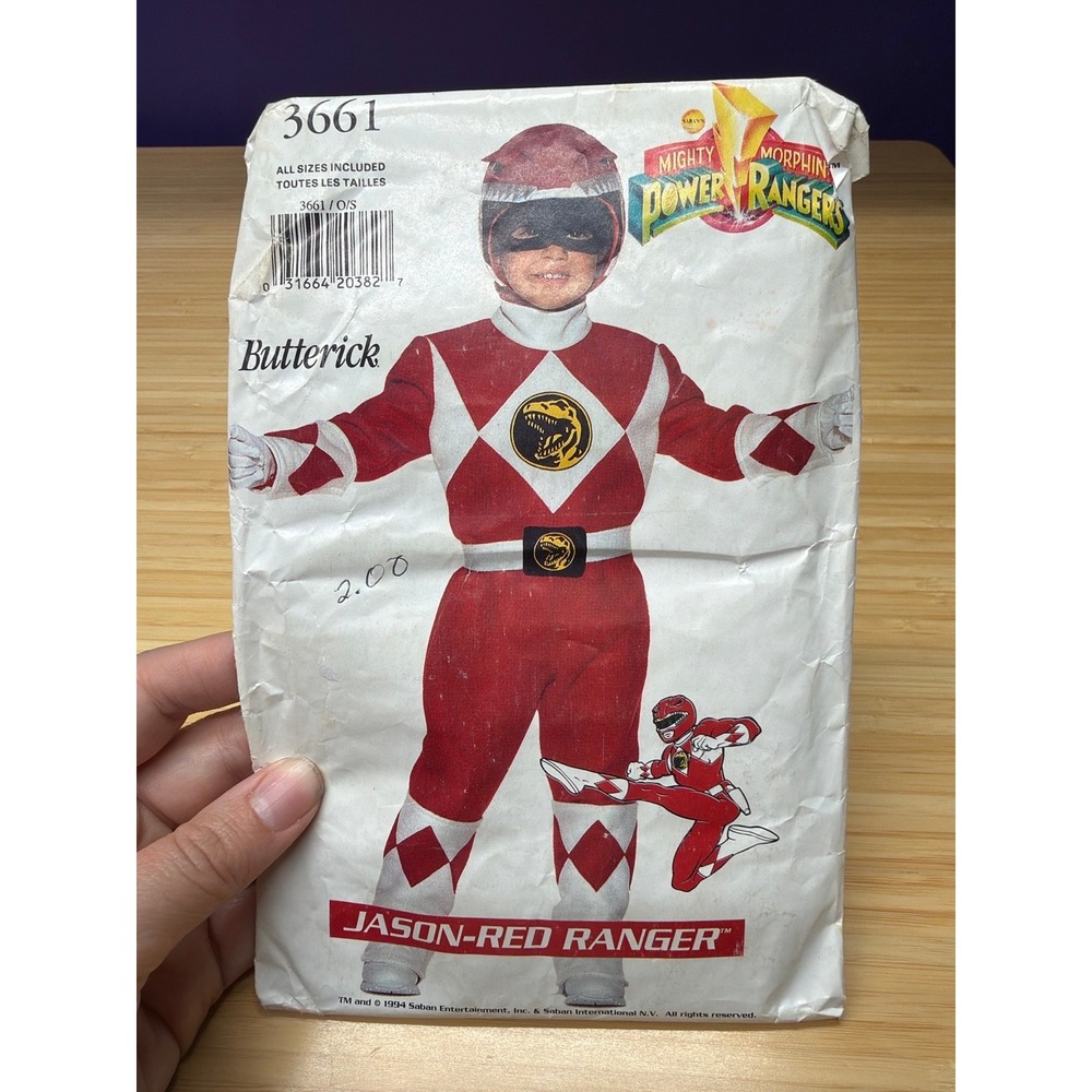 Butterick 3661 Mighty Morphin Power Rangers Red Ranger Costume Pattern O/S